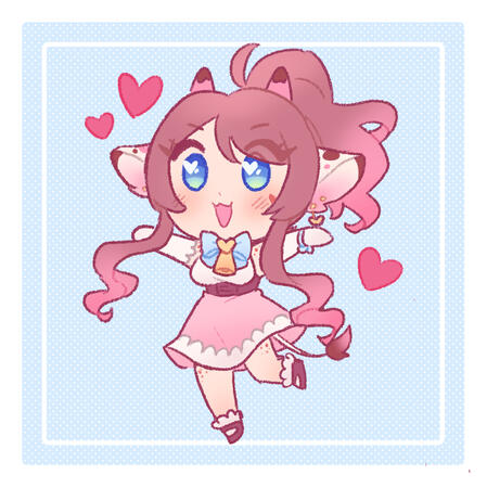 A chibi of an alternate design for ko where she has a long skirt, a corset and her hair in a ponytail.