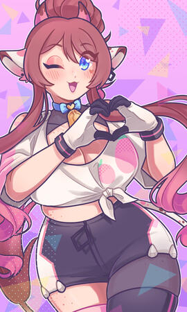 Ko with her v2 design making a heart with her hands