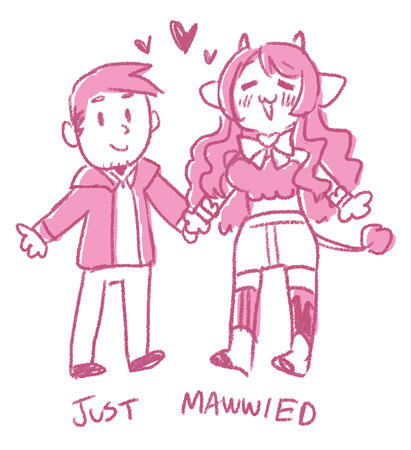 Sketch of v1 Ko and Shane from Stardew Valley, captioned "Just Mawwied"