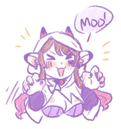 sketch of Ko's 2022-2023 halloween design saying "MOO!" (It's a play on boo, please laugh).