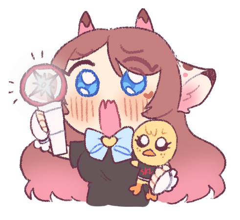 Chibi doodle of Ko holding Stray Kids merch